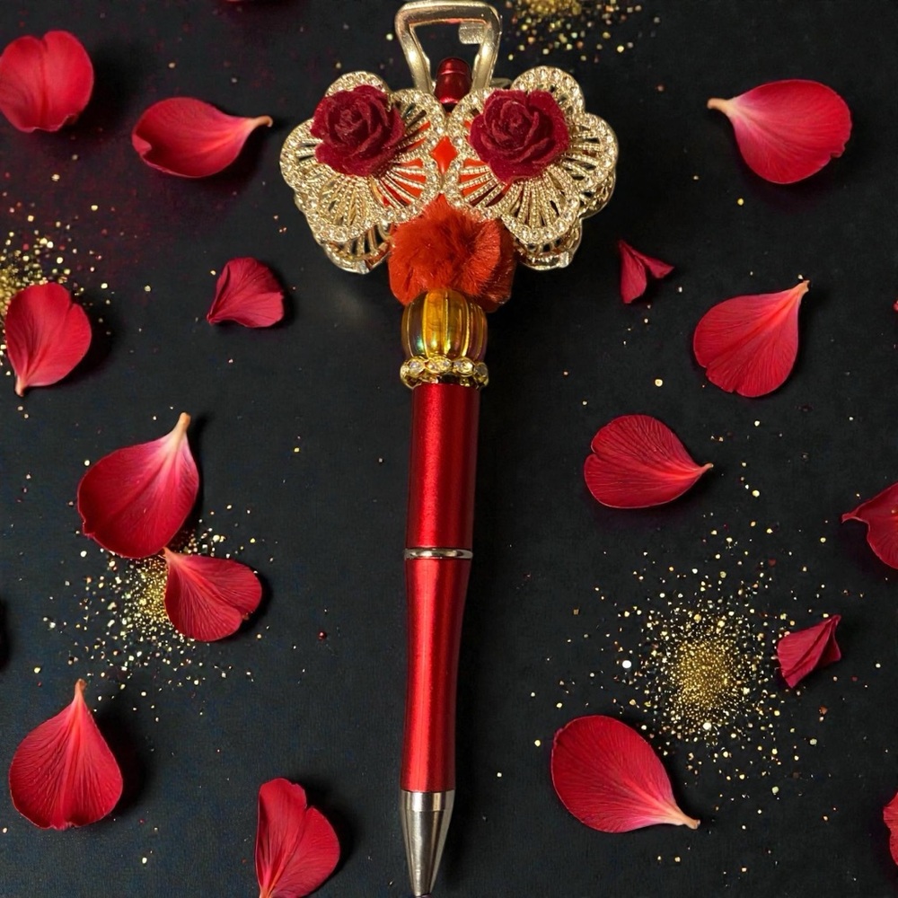 Red and Gold Decorative Rose Basket Pen